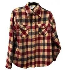 Woolrich Plaid Wool Flannel Shirt Red Tan Beige Women's Size XS Vintage