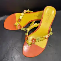 Moda Spana Orange Yellow Kitten Heel Flip Flop Floral Preppy Vintage Y2K Sz 6