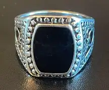 Black obsidian inlaid S925 silver ring size 9