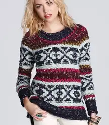 Free People Silver Reed Fair Isle Chunky Knit Sweater- Size Large- Multicolored