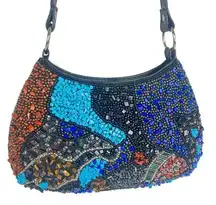 Chicos Gem Stone Beaded HANDBAG Shoulder Purse Coral Lapis Turquoise Nugget 11”