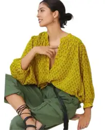 Anthropologie Pilcro The Sidney Yellow Floral Batwing Blouse Size SMALL NWOT