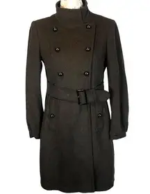 TAHARI Wool double breasted high neck Belted Coat in brown size 8