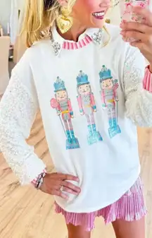 NWT GRACE+EMMA Glitter Nutcracker Christmas Top Sequin Sleeve Holiday Sweatshirt