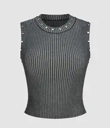 Cider  Dark Gray Metallic Knitted Rivet Crop Top