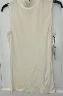 Three‎ Dots Off White Ribbed Turtleneck Tank size L NWT