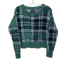 Abercrombie & Fitch Plaid Cropped Sweater Women XS Green Blue Preppy Comfort Y2K