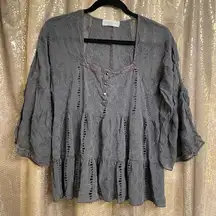 4 Love & Liberty By Johnny Was Lance Ruffle Silk Kimono Top Blouse S Gray $250