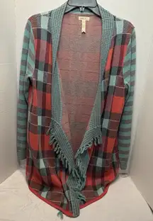 Matilda Jane Cardigan Sweater Steadfast Orange Teal Plaid Women’s Size Medium