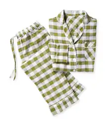 Serena & Lily Hyannis Linen Pajamas Set in Checker Grove Green Sz M