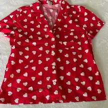 J Crew Red Heart Print Button-Up pajama Shirt