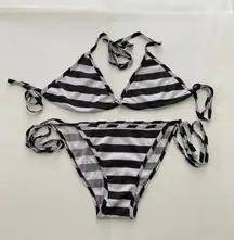 Chuns Fashion Two Piece Set Classic String Bikini BLACK WHITE Stripe PRINT NWOT