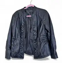 Outer Edge Black Faux Leather Ruffled Jacket Womens 1X Whimsigoth Fall Classic