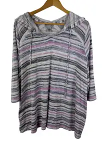 Catherines Striped Hoodie Size 1X Tunic‎ Top 3/4 Sleeve Pullover Comfy Beachy