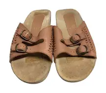 CHEROKEE‎ Women’s Leather Sandals Slip on Size 8 Brown Braided