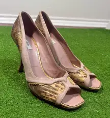 PRADA Multicolor Lizard Alligator Suede Open Peep Toe Pumps 39 - Women’s US 8.5