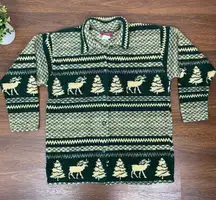 Vintage 90s Womens Fair Isle Moose Christmas Fleece Shirt Jacket Shacket Medium