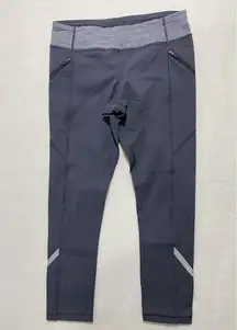 Lululemon Gray Running Capri Leggings Size 6 | Zip Pockets & Reflective Trim