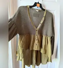 POL Mixed Media Oversized Tunic with Balloon Sleeves  NWOT Small