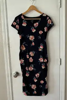 Maternity Short Sleeve Floral Navy Blue Dress