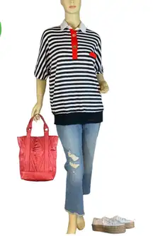 VINTAGE 1980'S PETER POPOVITCH BLACK & WHITE STRIPED OVERSIZED KNIT TEE (M)