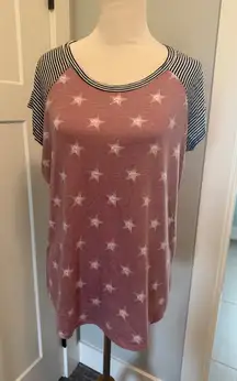 Chris & Carol Plus Size 2XL/2XG Top‎ Stars Black Stripe Raglan T-Shirt