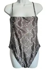 Cotton:On Body Snakeskin One Piece Brown Tan Swimsuit Size L Removable Straps