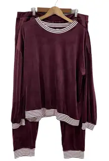 Hue Velour Pajama Set Plus Size 1X Plum Purple Lounge Sleep Cozy Soft Minimalist