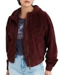 American Eagle Corduroy Cropped Bomber Jacket Brown/Rust Size Medium