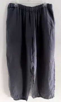 Bryn Walker Blue Linen Pants Women XL Lagenlook Wide Leg Pull On Comfort Coastal