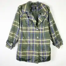 Avenue Green Plaid Water Resistant Double Breasted Coat Size 14/16
