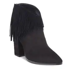 Kenneth Cole Reaction Pull Ashore Leather Fringe Black Heeled Bootie Cowgirl 9M