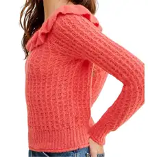 Anthropologie Women’s Size XL Pink Fluffy Ruffled Boatneck Sweater