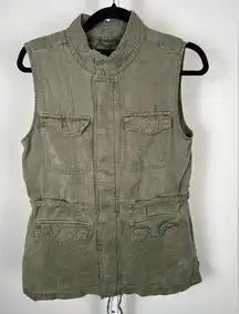 Sanctuary  Sleeveless Zip Front Vest Women's Khaki Army Green Cargo Style Pockets