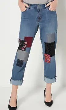 LOGO by Lori Goldstein Multicolor Patchwork Boyfriend Jeans
