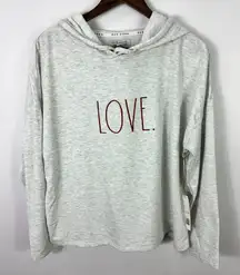 Rae Dunn‎ Hoodie M Gray LOVE Print Lightweight Lounge Top Sleepwear Cozy NWT