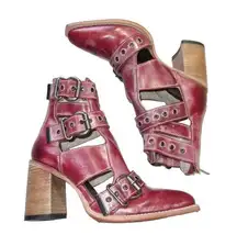 NEW Freebird by Steven Malena Joplin in Red Leather Ankle Buckle Heel Boot 10