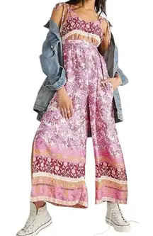 Free People Leona Floral Printed Jumpsuit Lilac Size Medium Boho Beachy Festival