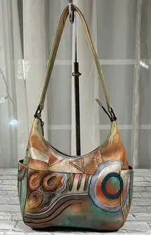 Anuschka Hand Painted Leather Purse Boho Hippie Handbag Tote India Abstract Art