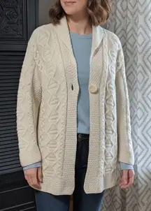 Inis Crafts 100% merino‎ wool Aran Ireland Fisherman shawl cardigan sweater L