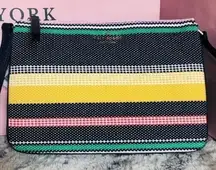 Kate Spade Boardwalk Stripe Crossbody Bag Leather Trim Triple Compartment NWT