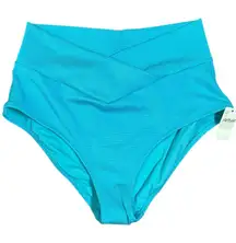 Aerie High Waisted Bikini Bottoms Blue Full Coverage Textured Size M