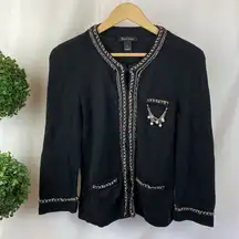 White House Black Market Chain & Pearl Embellished Long Sleeve Cardigan Sweater