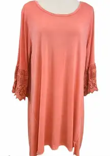 Kori pink tunic dress crochet sleeves