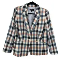 NEW Talbots Vivid Plaid Blazer Ivory Multi Size 14P Petite