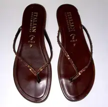 Italian Shoemakers  Flip Flop Sandals Brown Sequin Thin Strap Heel Women's Size 7