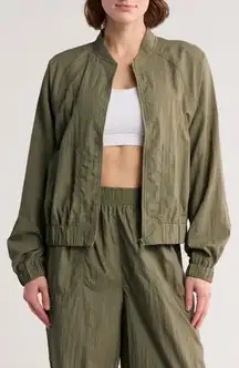 Zella Kinetic Nylon Bomber Jacket in Olive Green