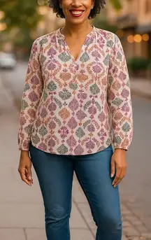 Roller Rabbit‎ Womens Blouse Sz XS Orange Purple Green Boho Hippie Shirt