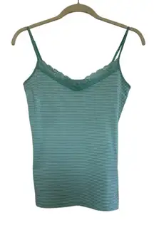 VTG Y2K Lace Cami Tank Size Small Green Striped Built in Bra Fairycore Western