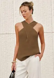 Commense Halter Cross-Over Collar Tank Top size M